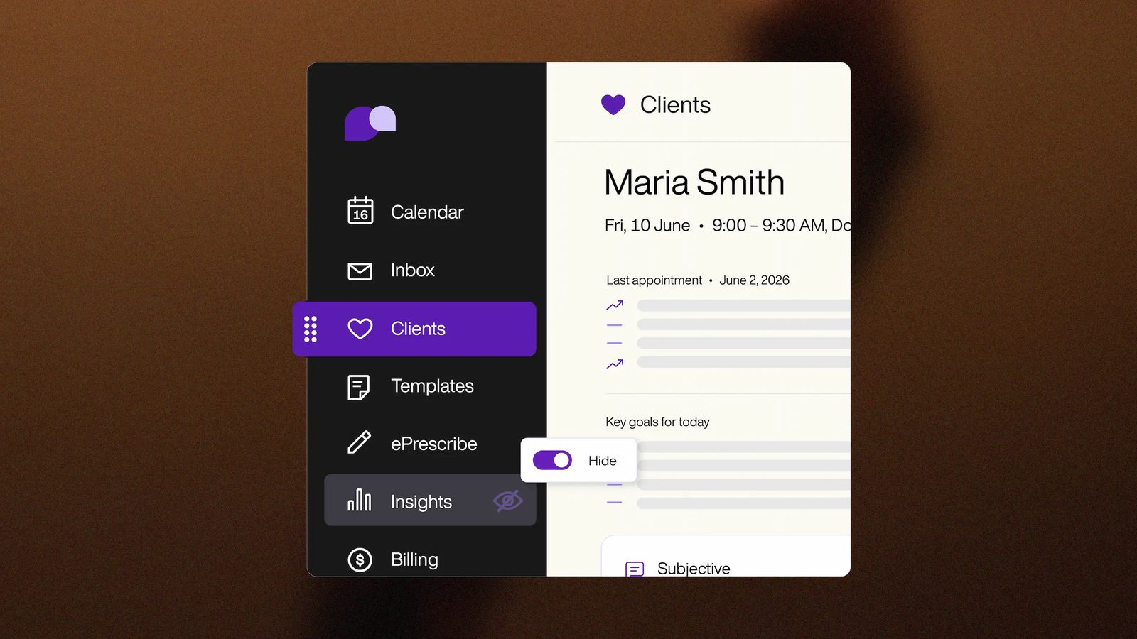 Customisable sidebar
